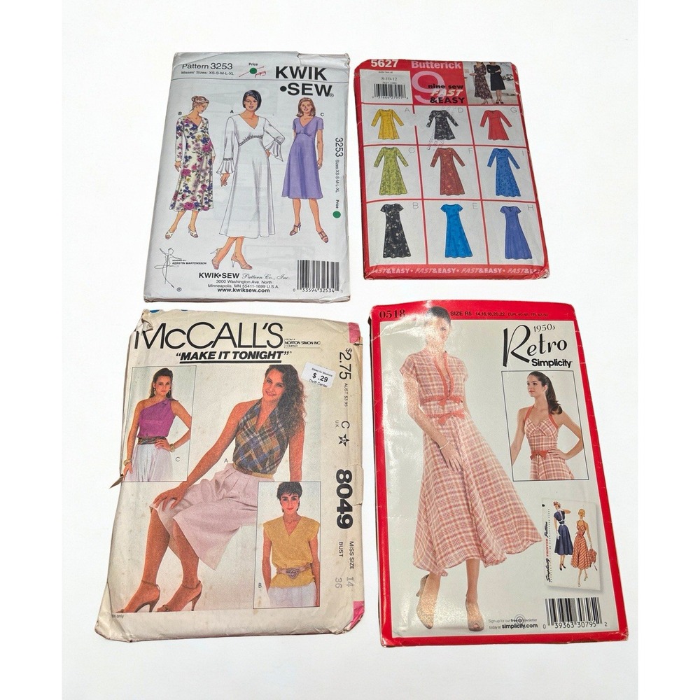 Lot of 4 Vintage Sewing Patterns McCalls Simplicity Butterick Kwik Sew Dress